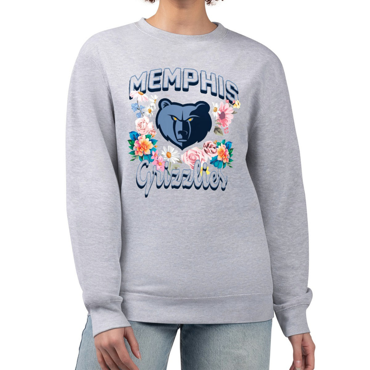 Memphis Grizzlies G-III 4Her by Carl Banks Women's Flowers Team Logo Graphic Fleece Crewneck Pullover Sweatshirt