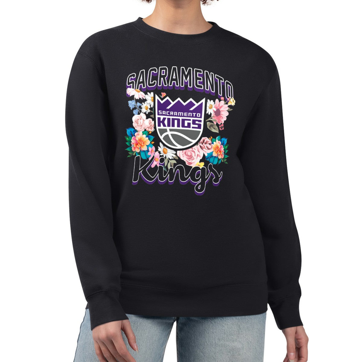 Sacramento Kings G-III 4Her by Carl Banks Women's Flowers Team Logo Graphic Fleece Crewneck Pullover Sweatshirt