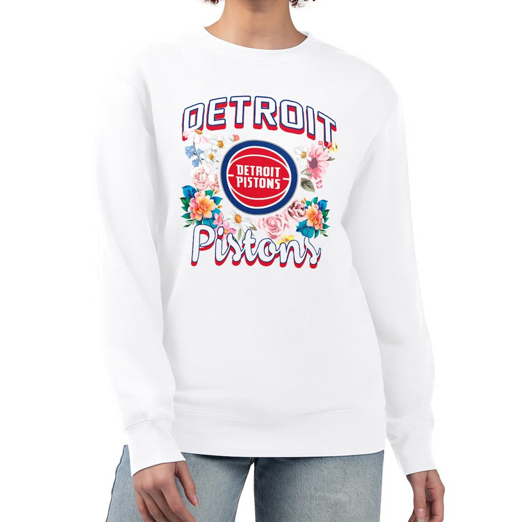 Detroit Pistons G-III 4Her by Carl Banks Women's Flowers Team Logo Graphic Fleece Crewneck Pullover Sweatshirt sale