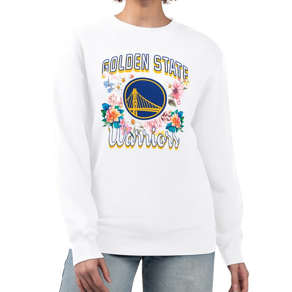 Golden State Warriors G-III 4Her by Carl Banks Women's Flowers Team Logo Graphic Fleece Crewneck Pullover Sweatshirt sale