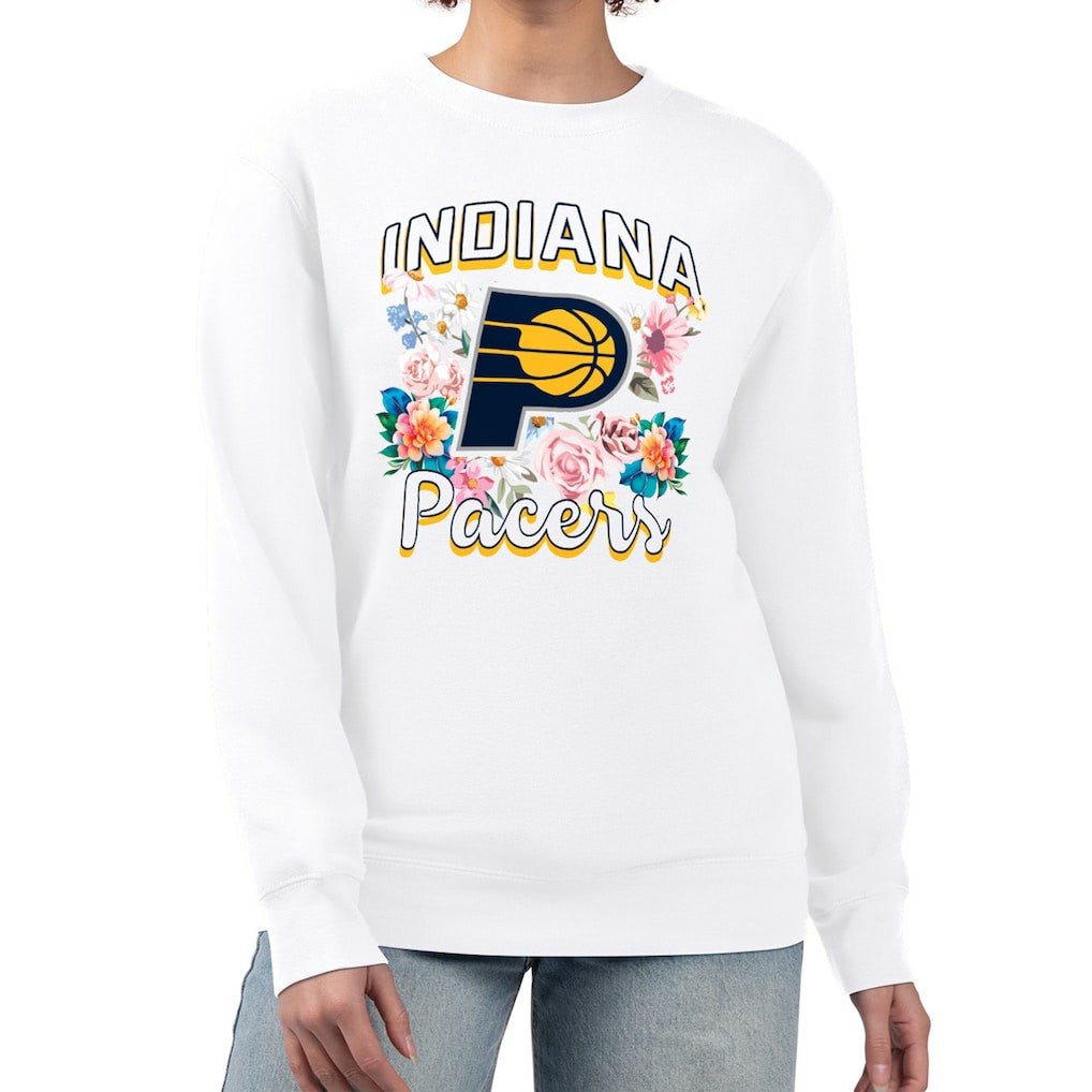 Indiana Pacers G-III 4Her by Carl Banks Women's Flowers Team Logo Graphic Fleece Crewneck Pullover Sweatshirt