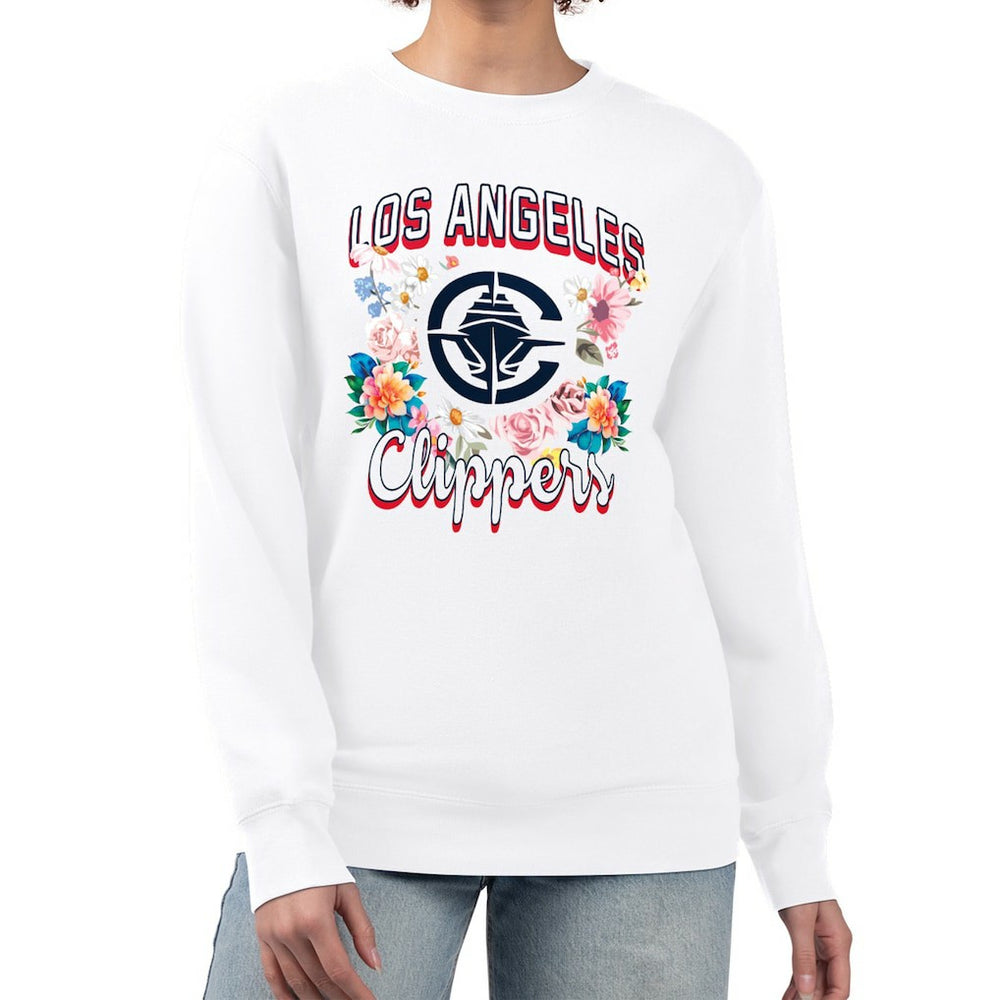 LA Clippers G-III 4Her by Carl Banks Women's Flowers Team Logo Graphic Fleece Crewneck Pullover Sweatshirt