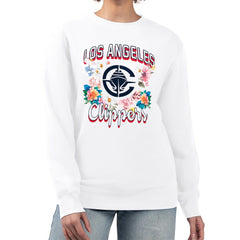 LA Clippers G-III 4Her by Carl Banks Women's Flowers Team Logo Graphic Fleece Crewneck Pullover Sweatshirt