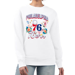 Philadelphia 76ers G-III 4Her by Carl Banks Women's Flowers Team Logo Graphic Fleece Crewneck Pullover Sweatshirt