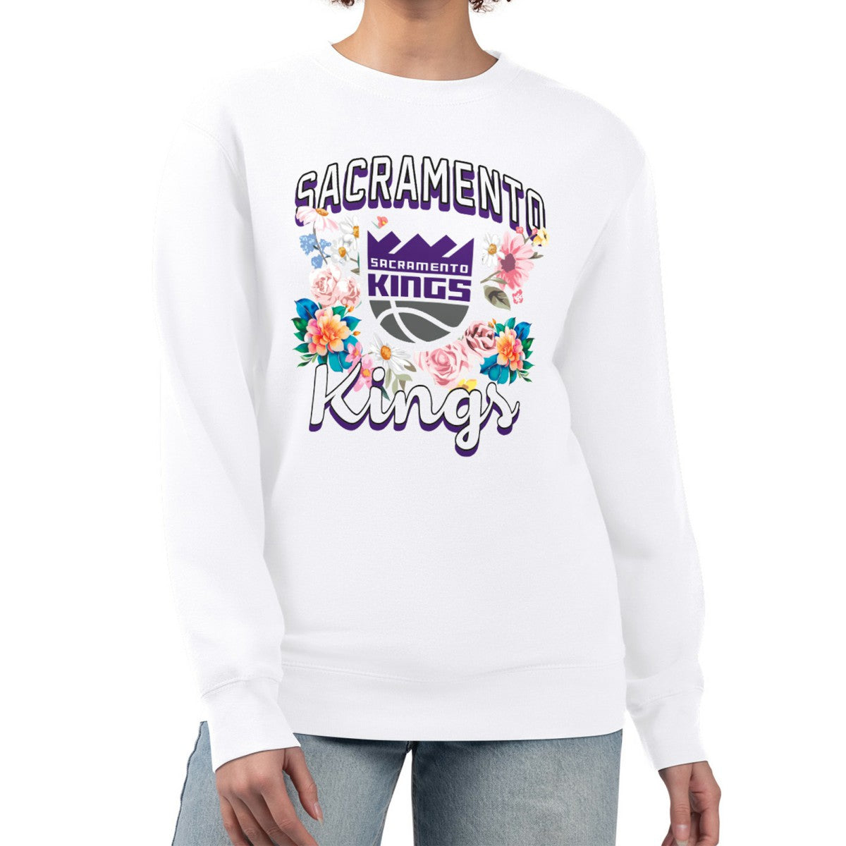 Sacramento Kings G-III 4Her by Carl Banks Women's Flowers Team Logo Graphic Fleece Crewneck Pullover Sweatshirt
