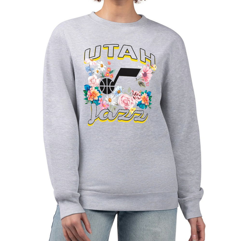Utah Jazz G-III 4Her by Carl Banks Women's Flowers Team Logo Graphic Fleece Crewneck Pullover Sweatshirt