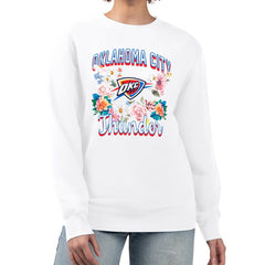 Oklahoma City Thunder G-III 4Her by Carl Banks Women's Flowers Team Logo Graphic Fleece Crewneck Pullover Sweatshirt
