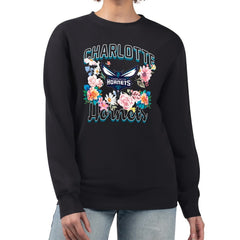 Charlotte Hornets G-III 4Her by Carl Banks Women's Flowers Team Logo Graphic Fleece Crewneck Pullover Sweatshirt