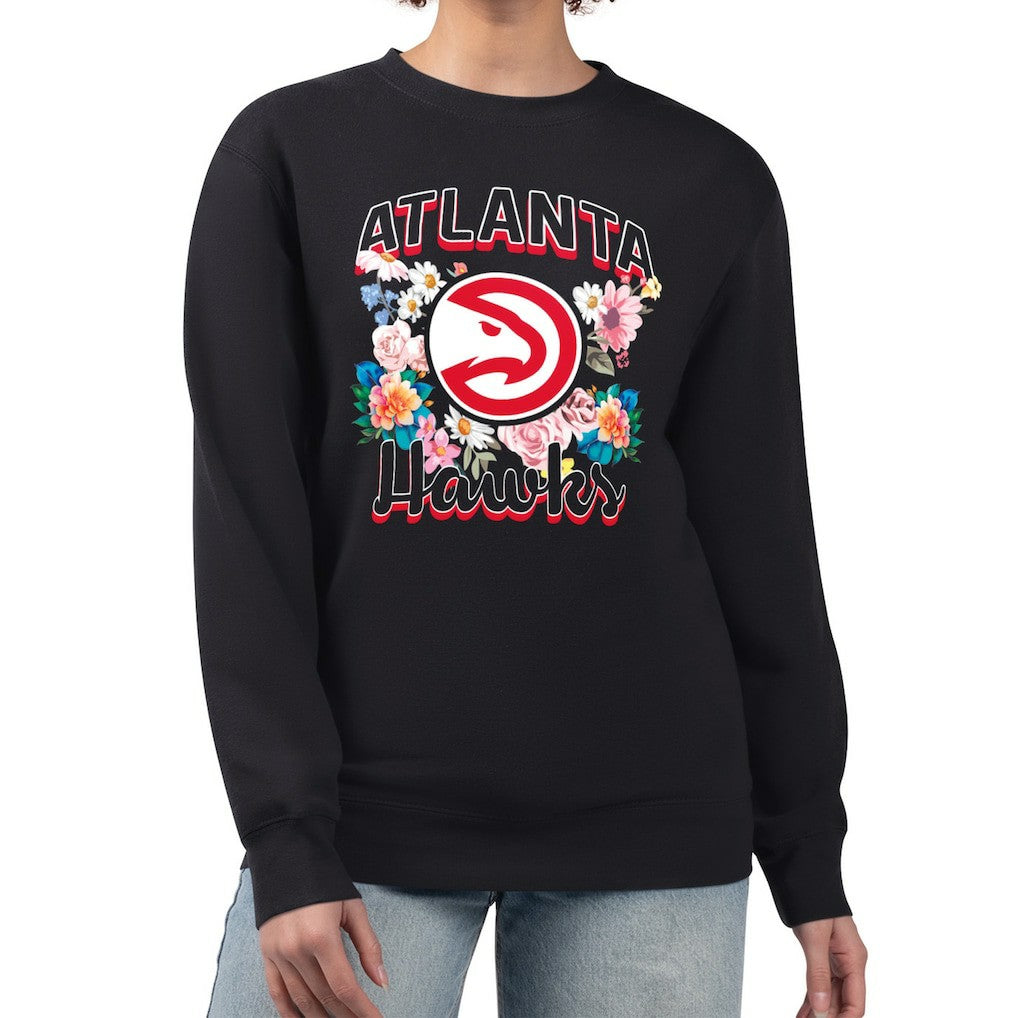 Atlanta Hawks G-III 4Her by Carl Banks Women's Flowers Team Logo Graphic Fleece Crewneck Pullover Sweatshirt
