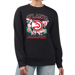 Atlanta Hawks G-III 4Her by Carl Banks Women's Flowers Team Logo Graphic Fleece Crewneck Pullover Sweatshirt