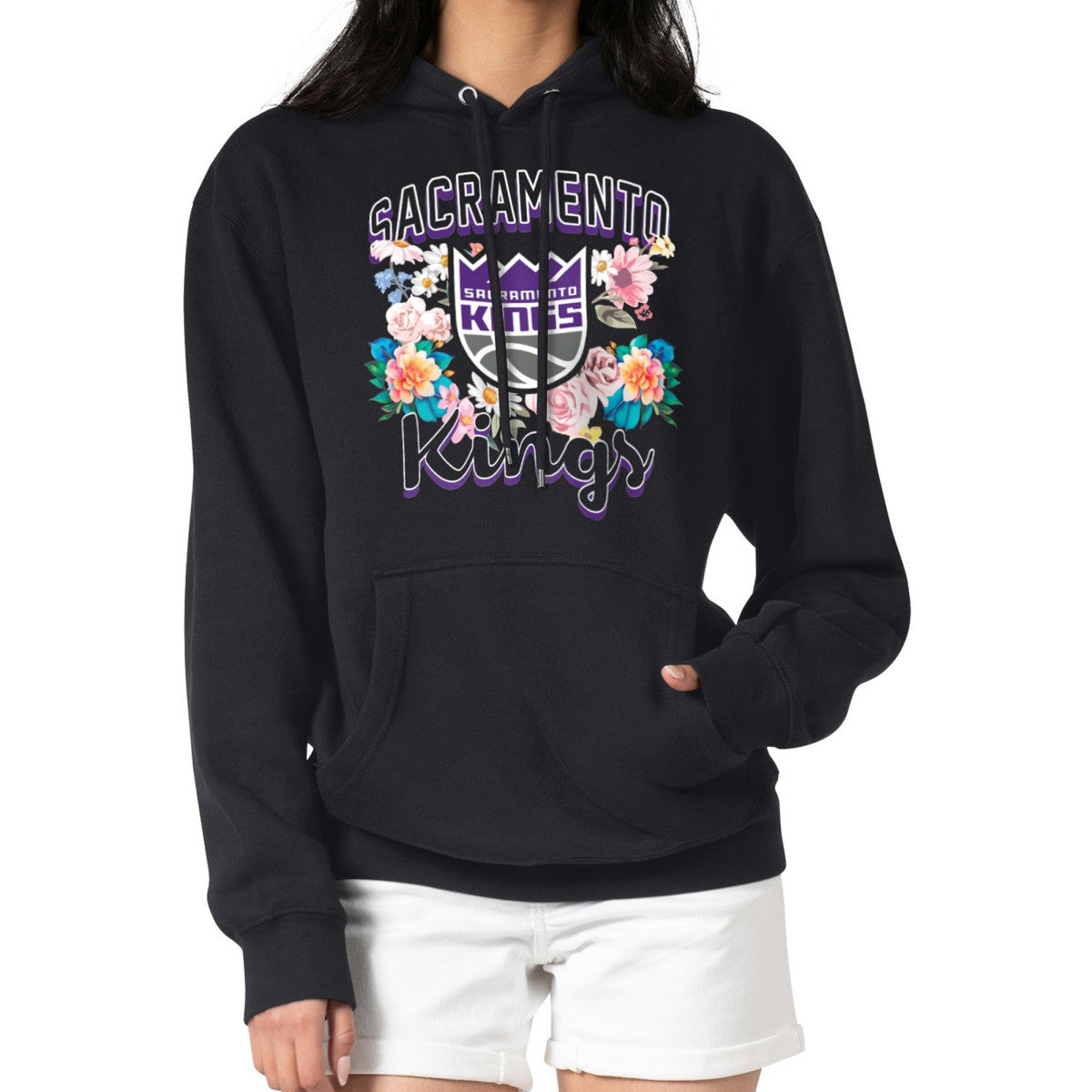 Sacramento Kings G-III 4Her by Carl Banks Women's Flowers Team Logo Graphic Fleece Pullover Hoodie