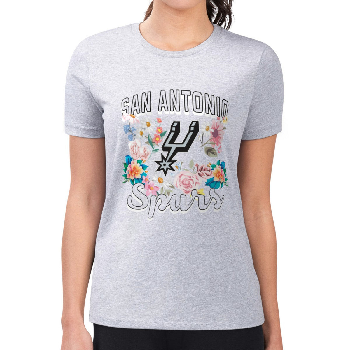 San Antonio Spurs G-III 4Her by Carl Banks Women's Super-Slim Fit Lightweight Flowers Team Logo Graphic T-Shirt