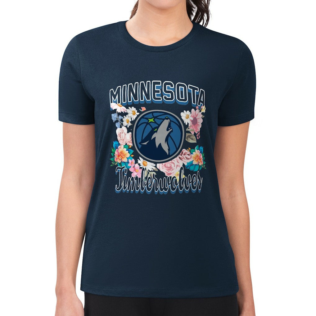 Minnesota Timberwolves G-III 4Her by Carl Banks Women's Super-Slim Fit Lightweight Flowers Team Logo Graphic T-Shirt