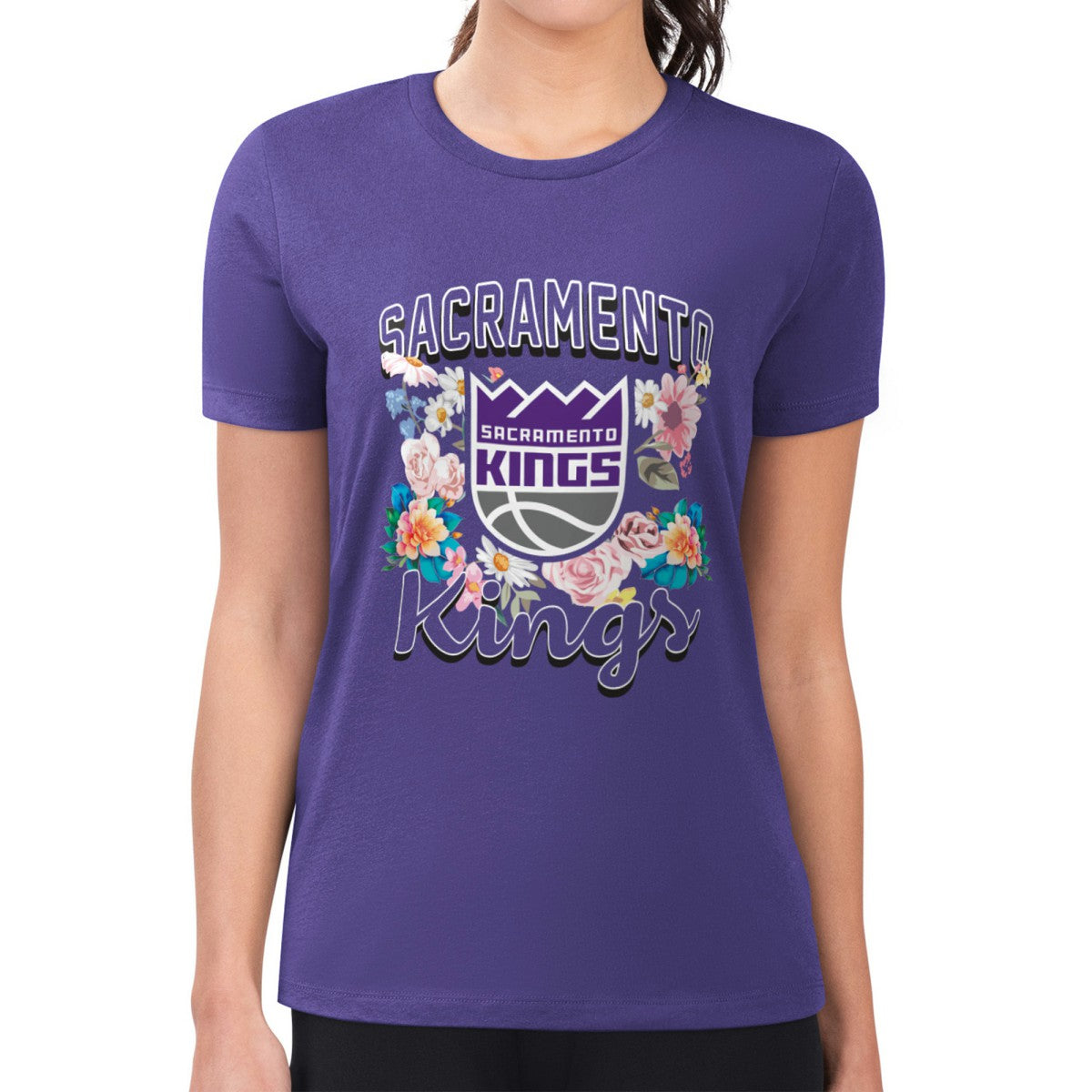 Sacramento Kings G-III 4Her by Carl Banks Women's Super-Slim Fit Lightweight Flowers Team Logo Graphic T-Shirt
