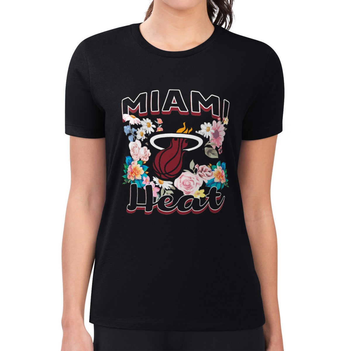 Miami Heat G-III 4Her by Carl Banks Women's Super-Slim Fit Lightweight Flowers Team Logo Graphic T-Shirt