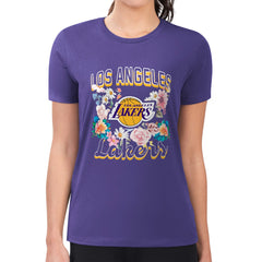 Los Angeles Lakers G-III 4Her by Carl Banks Women's Super-Slim Fit Lightweight Flowers Team Logo Graphic T-Shirt
