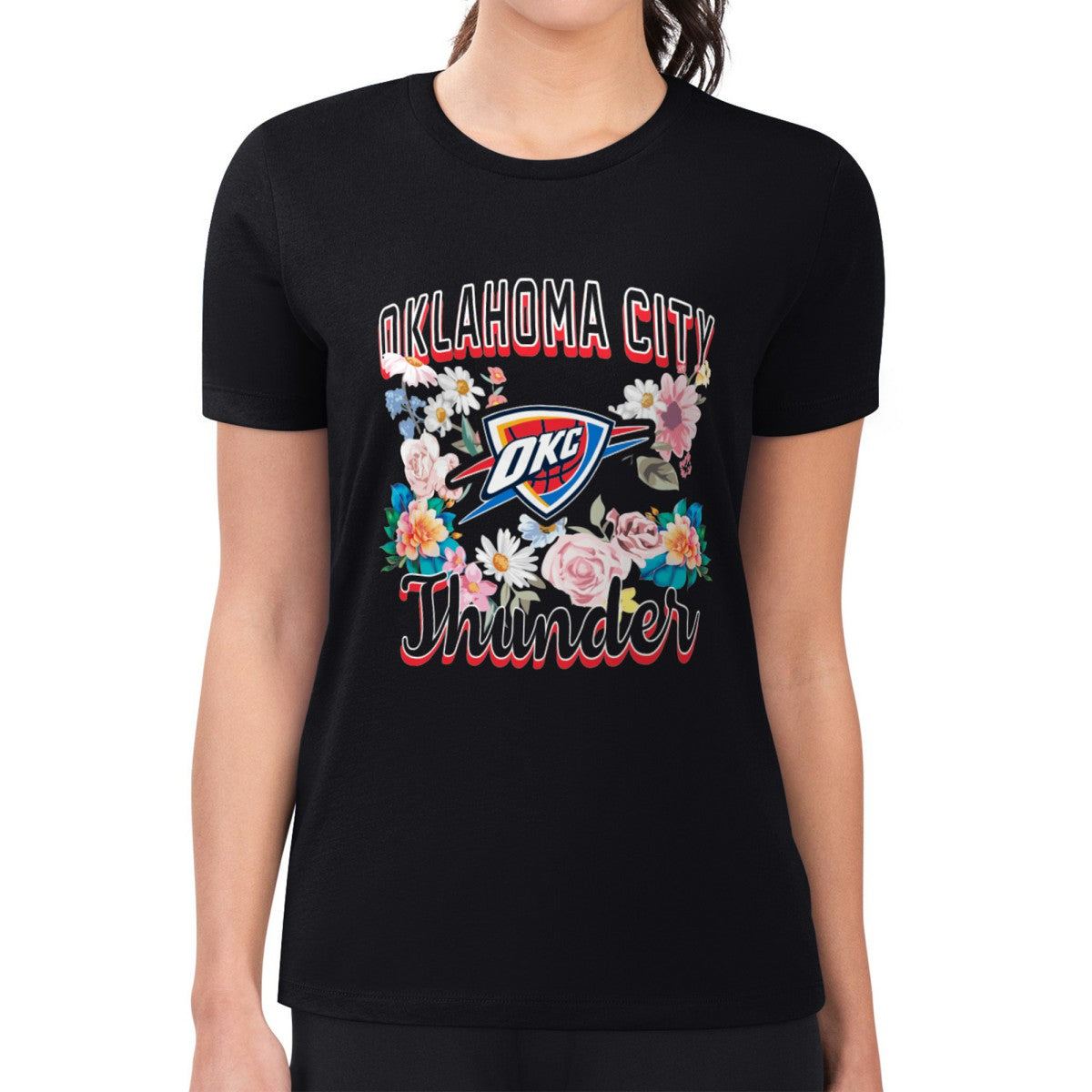 Oklahoma City Thunder G-III 4Her by Carl Banks Women's Super-Slim Fit Lightweight Flowers Team Logo Graphic T-Shirt