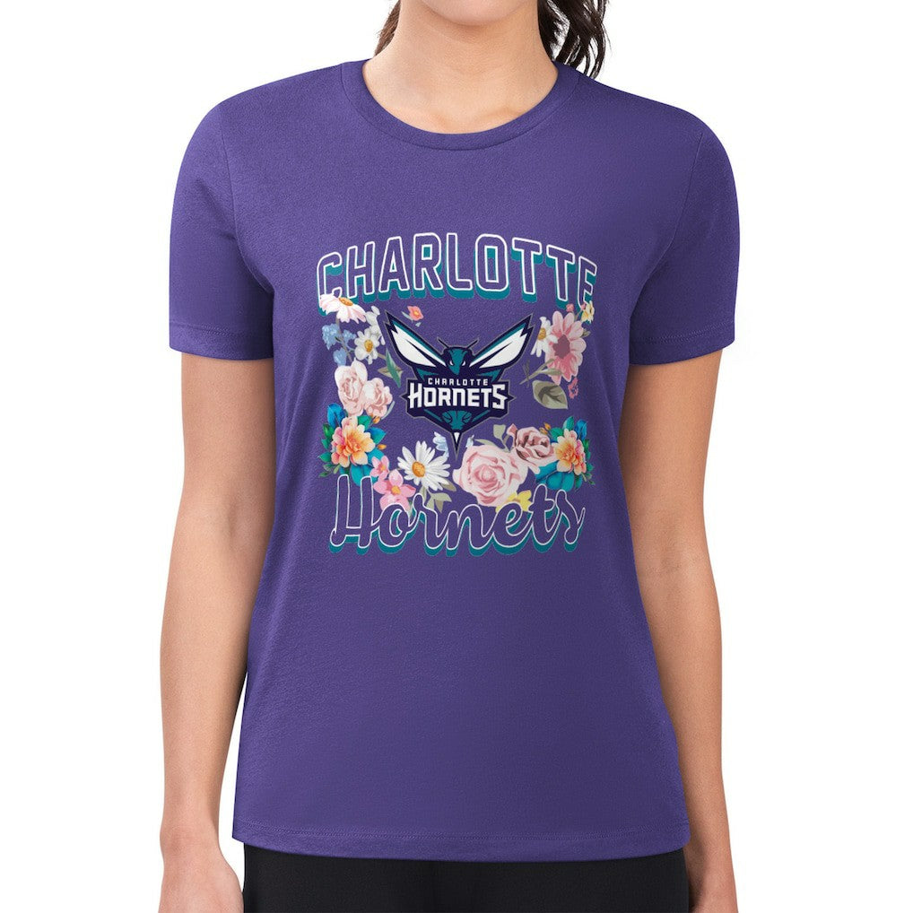 Charlotte Hornets G-III 4Her by Carl Banks Women's Super-Slim Fit Lightweight Flowers Team Logo Graphic T-Shirt