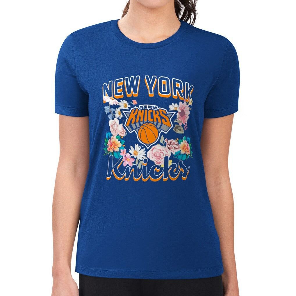 New York Knicks G-III 4Her by Carl Banks Women's Super-Slim Fit Lightweight Flowers Team Logo Graphic T-Shirt