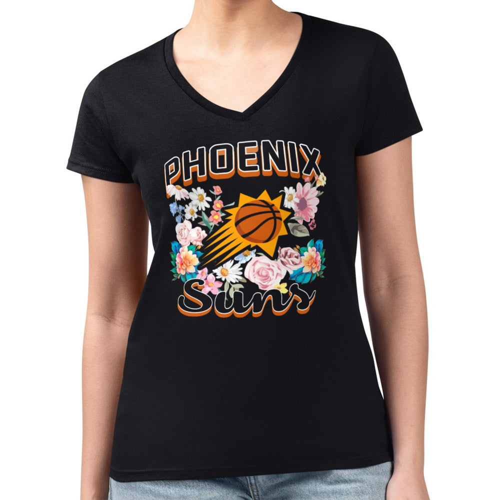 Phoenix Suns G-III 4Her by Carl Banks Women's Super-Slim Fit Lightweight Flowers Team Logo Graphic V-Neck T-Shirt