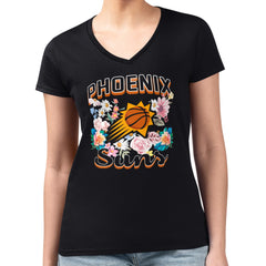Phoenix Suns G-III 4Her by Carl Banks Women's Super-Slim Fit Lightweight Flowers Team Logo Graphic V-Neck T-Shirt
