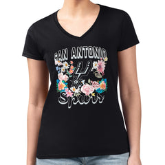 San Antonio Spurs G-III 4Her by Carl Banks Women's Super-Slim Fit Lightweight Flowers Team Logo Graphic V-Neck T-Shirt