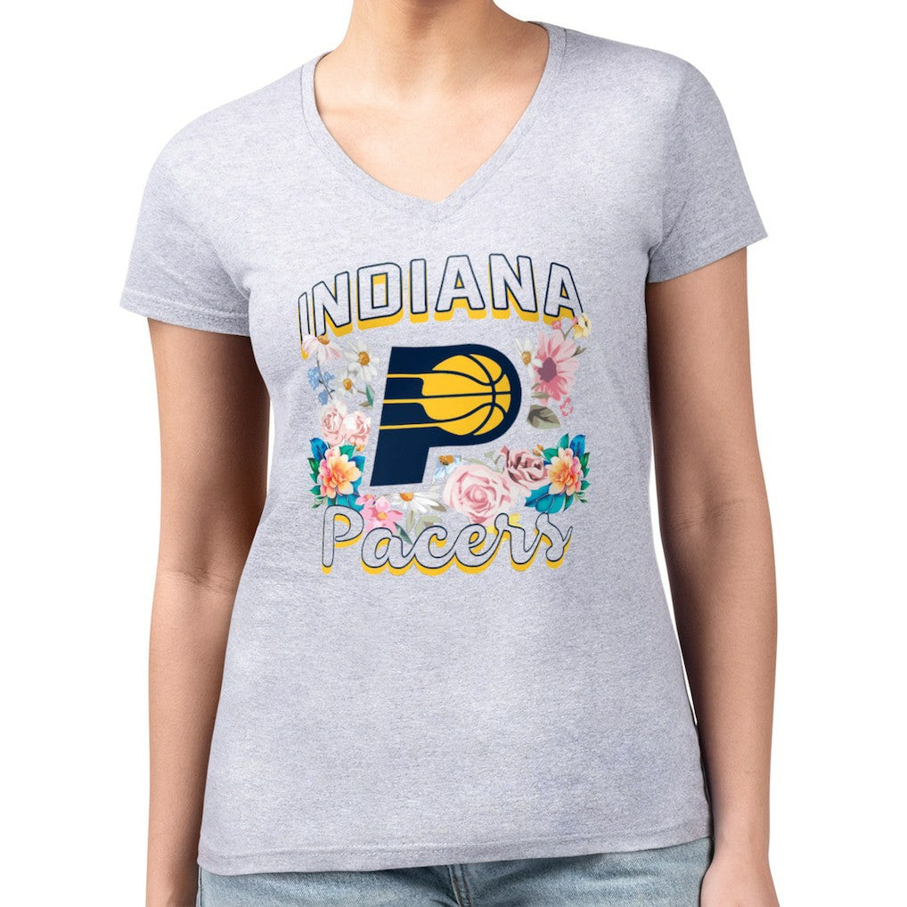 Indiana Pacers G-III 4Her by Carl Banks Women's Super-Slim Fit Lightweight Flowers Team Logo Graphic V-Neck T-Shirt