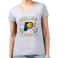 Indiana Pacers G-III 4Her by Carl Banks Women's Super-Slim Fit Lightweight Flowers Team Logo Graphic V-Neck T-Shirt