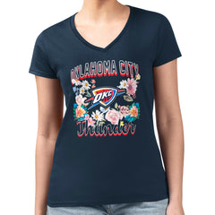 Oklahoma City Thunder G-III 4Her by Carl Banks Women's Super-Slim Fit Lightweight Flowers Team Logo Graphic V-Neck T-Shirt