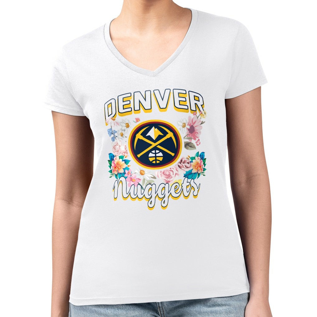 Denver Nuggets G-III 4Her by Carl Banks Women's Super-Slim Fit Lightweight Flowers Team Logo Graphic V-Neck T-Shirt sale