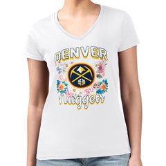 Denver Nuggets G-III 4Her by Carl Banks Women's Super-Slim Fit Lightweight Flowers Team Logo Graphic V-Neck T-Shirt sale