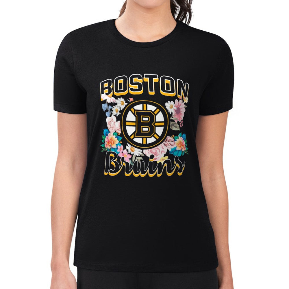 NHL Boston Bruins G-III 4Her by Carl Banks Women's Super-Slim Fit Lightweight Flower Logo T-Shirt