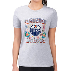 NHL Edmonton Oilers G-III 4Her by Carl Banks Women's Super-Slim Fit Lightweight Flower Logo T-Shirt