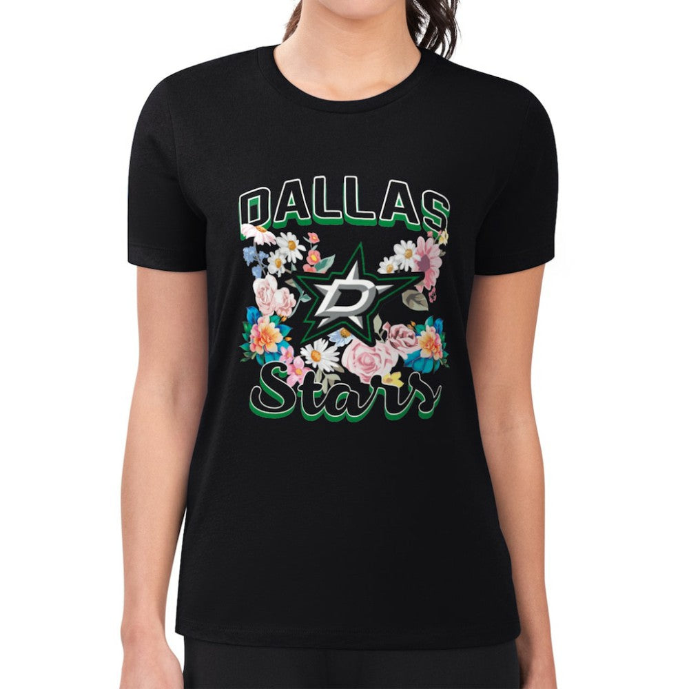 NHL Dallas Stars G-III 4Her by Carl Banks Women's Super-Slim Fit Lightweight Flower Logo T-Shirt