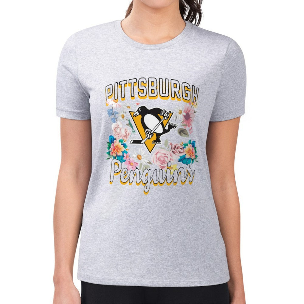 NHL Pittsburgh Penguins G-III 4Her by Carl Banks Women's Super-Slim Fit Lightweight Flower Logo T-Shirt