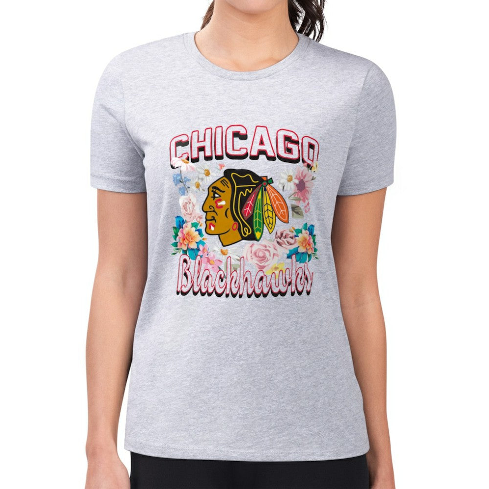 NHL Chicago Blackhawks G-III 4Her by Carl Banks Women's Super-Slim Fit Lightweight Flower Logo T-Shirt