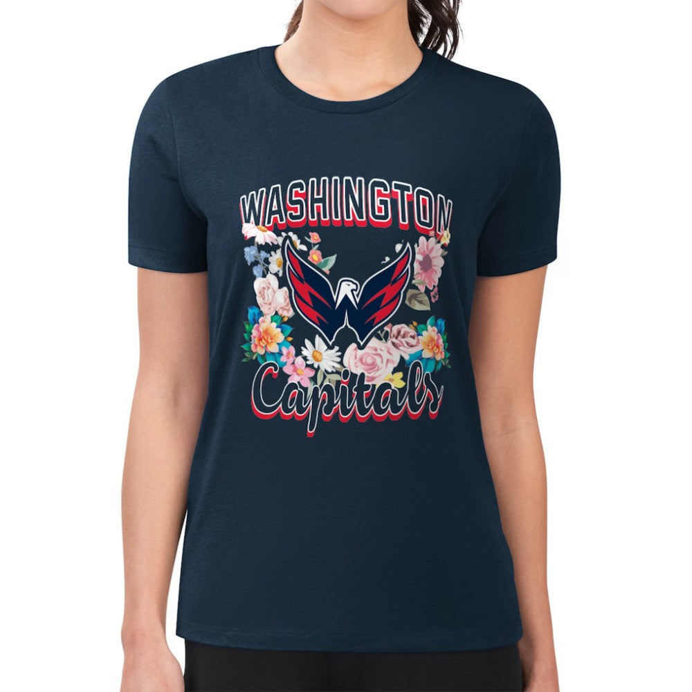 NHL Washington Capitals G-III 4Her by Carl Banks Women's Super-Slim Fit Lightweight Flower Logo T-Shirt
