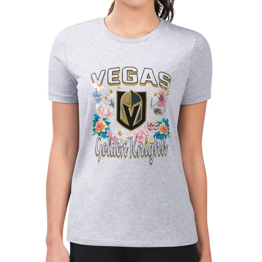 NHL Vegas Golden Knights G-III 4Her by Carl Banks Women's Super-Slim Fit Lightweight Flower Logo T-Shirt