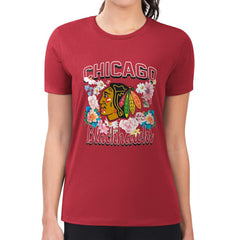 NHL Chicago Blackhawks G-III 4Her by Carl Banks Women's Super-Slim Fit Lightweight Flower Logo T-Shirt
