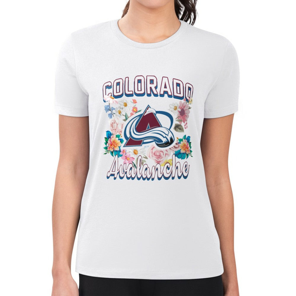 NHL Colorado Avalanche G-III 4Her by Carl Banks Women's Super-Slim Fit Lightweight Flower Logo T-Shirt