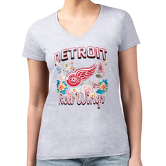 NHL Detroit Red Wings G-III 4Her by Carl Banks Women's Super-Slim Fit Lightweight Flower Logo V-Neck T-Shirt