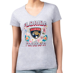 NHL Florida Panthers G-III 4Her by Carl Banks Women's Super-Slim Fit Lightweight Flower Logo V-Neck T-Shirt