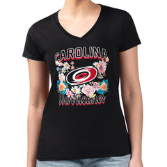 NHL Carolina Hurricanes G-III 4Her by Carl Banks Women's Super-Slim Fit Lightweight Flower Logo V-Neck T-Shirt