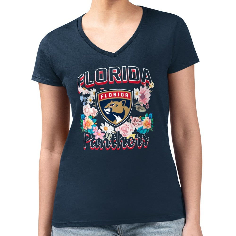 NHL Florida Panthers G-III 4Her by Carl Banks Women's Super-Slim Fit Lightweight Flower Logo V-Neck T-Shirt