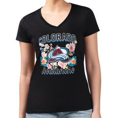 NHL Colorado Avalanche G-III 4Her by Carl Banks Women's Super-Slim Fit Lightweight Flower Logo V-Neck T-Shirt