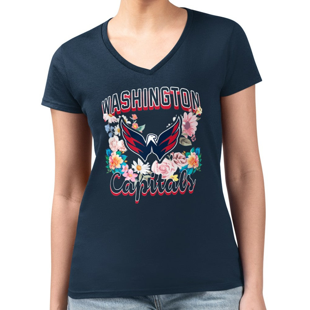 NHL Washington Capitals G-III 4Her by Carl Banks Women's Super-Slim Fit Lightweight Flower Logo V-Neck T-Shirt
