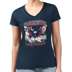 NHL Washington Capitals G-III 4Her by Carl Banks Women's Super-Slim Fit Lightweight Flower Logo V-Neck T-Shirt