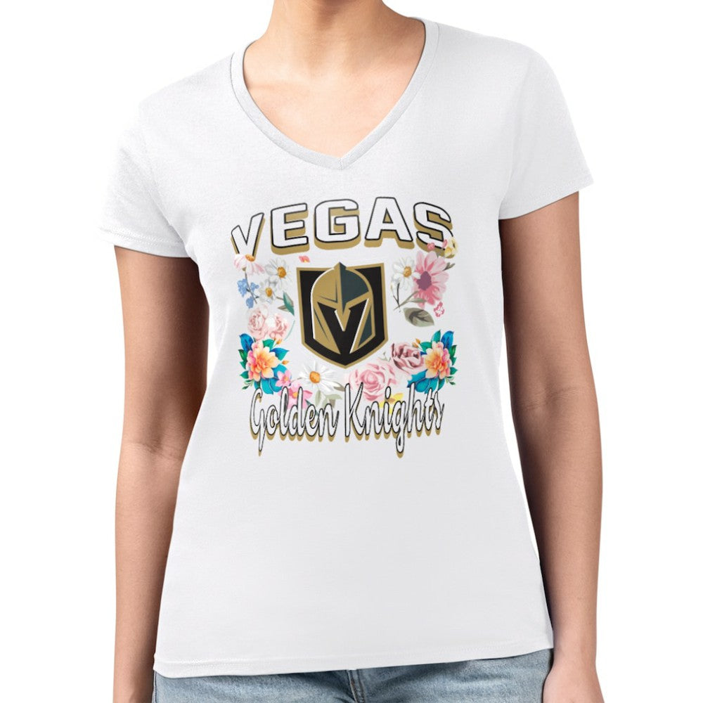 NHL Vegas Golden Knights G-III 4Her by Carl Banks Women's Super-Slim Fit Lightweight Flower Logo V-Neck T-Shirt
