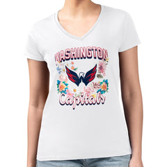 NHL Washington Capitals G-III 4Her by Carl Banks Women's Super-Slim Fit Lightweight Flower Logo V-Neck T-Shirt