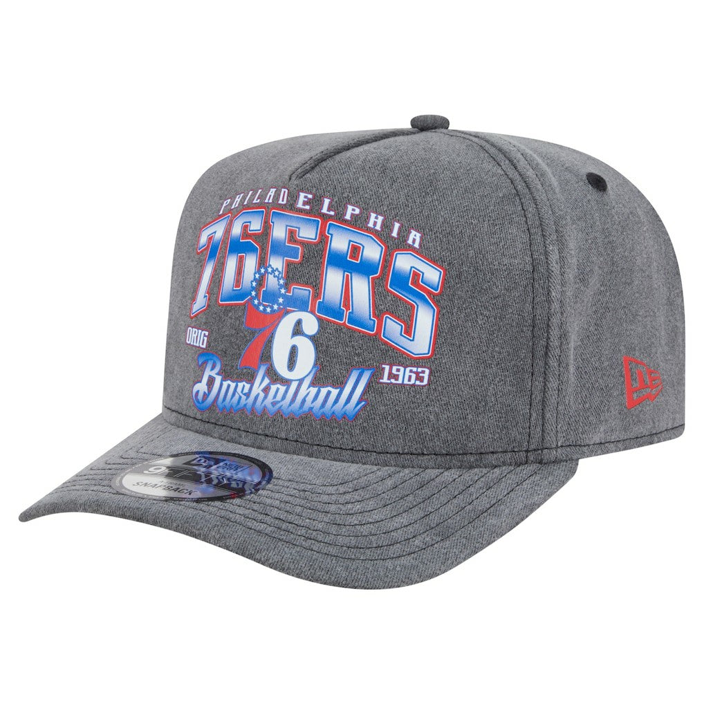 New Era Philadelphia 76ers Throwback Washed Pre-Curved 9FIFTY Snapback Hat